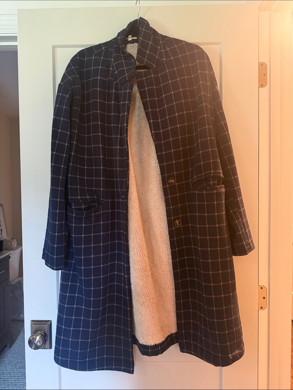 Mystree Navy and Cream Windowpane Coat